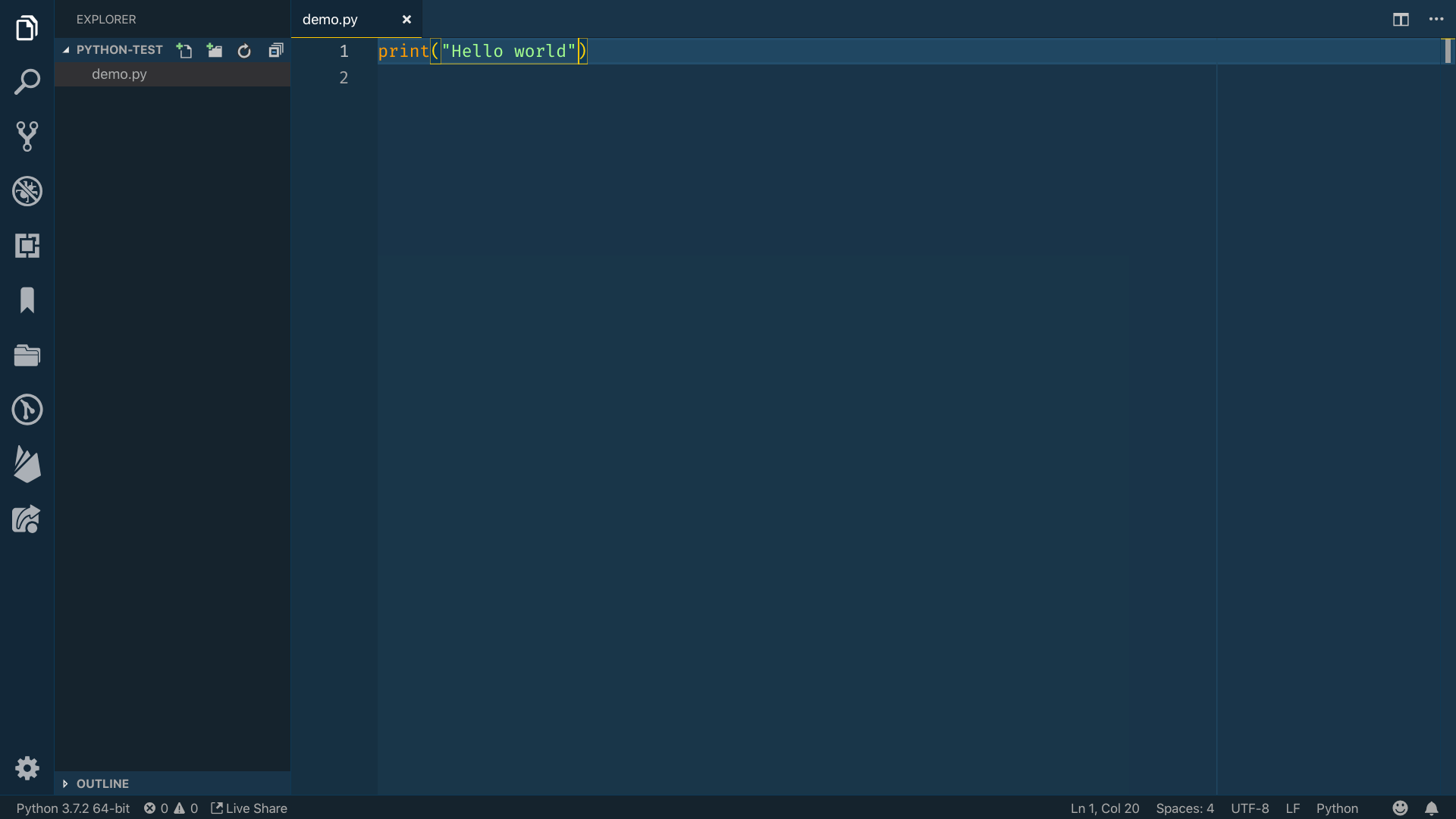 "Hello World" type into the editor within a print function in Python
