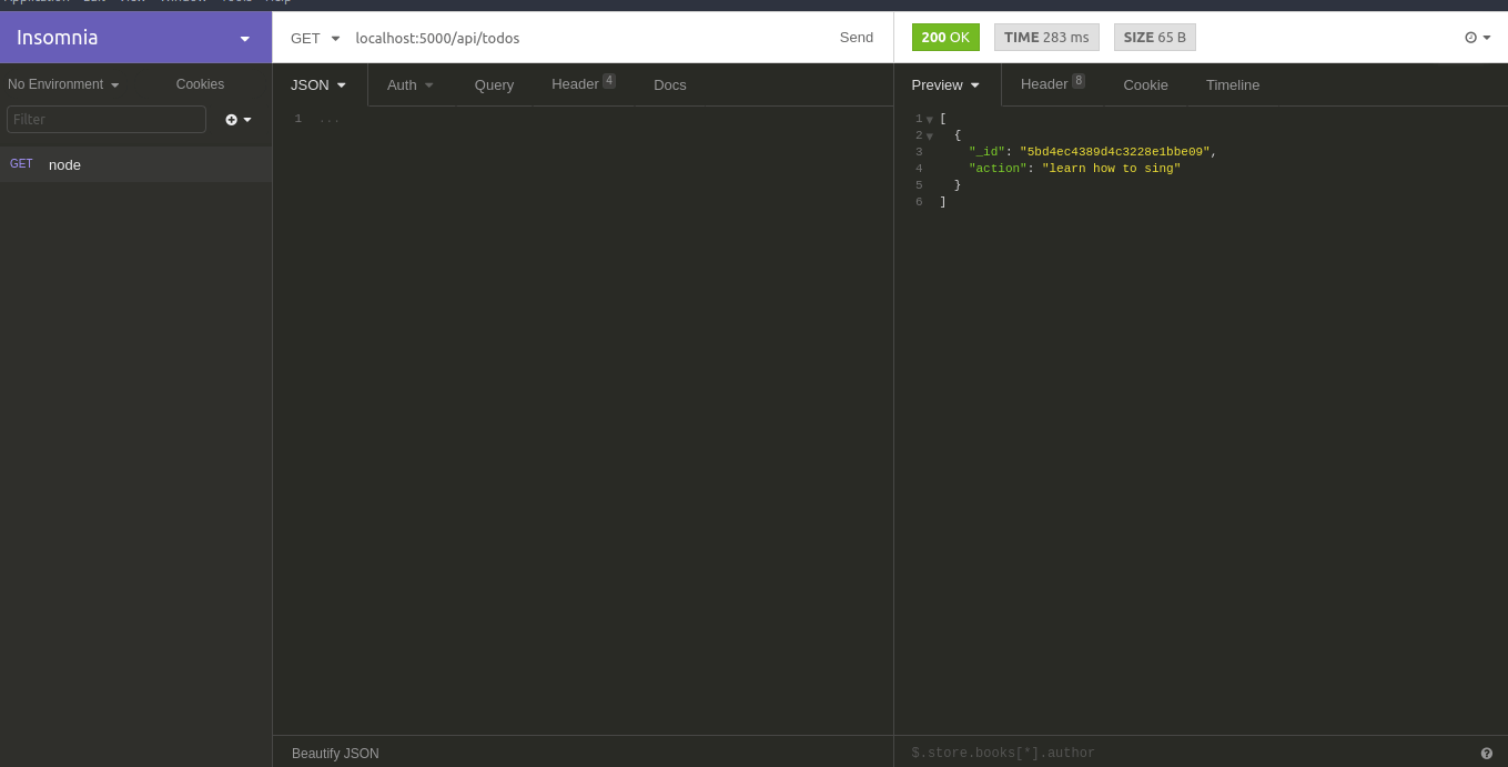 A screenshot of the Insomnia REST client testing endpoints