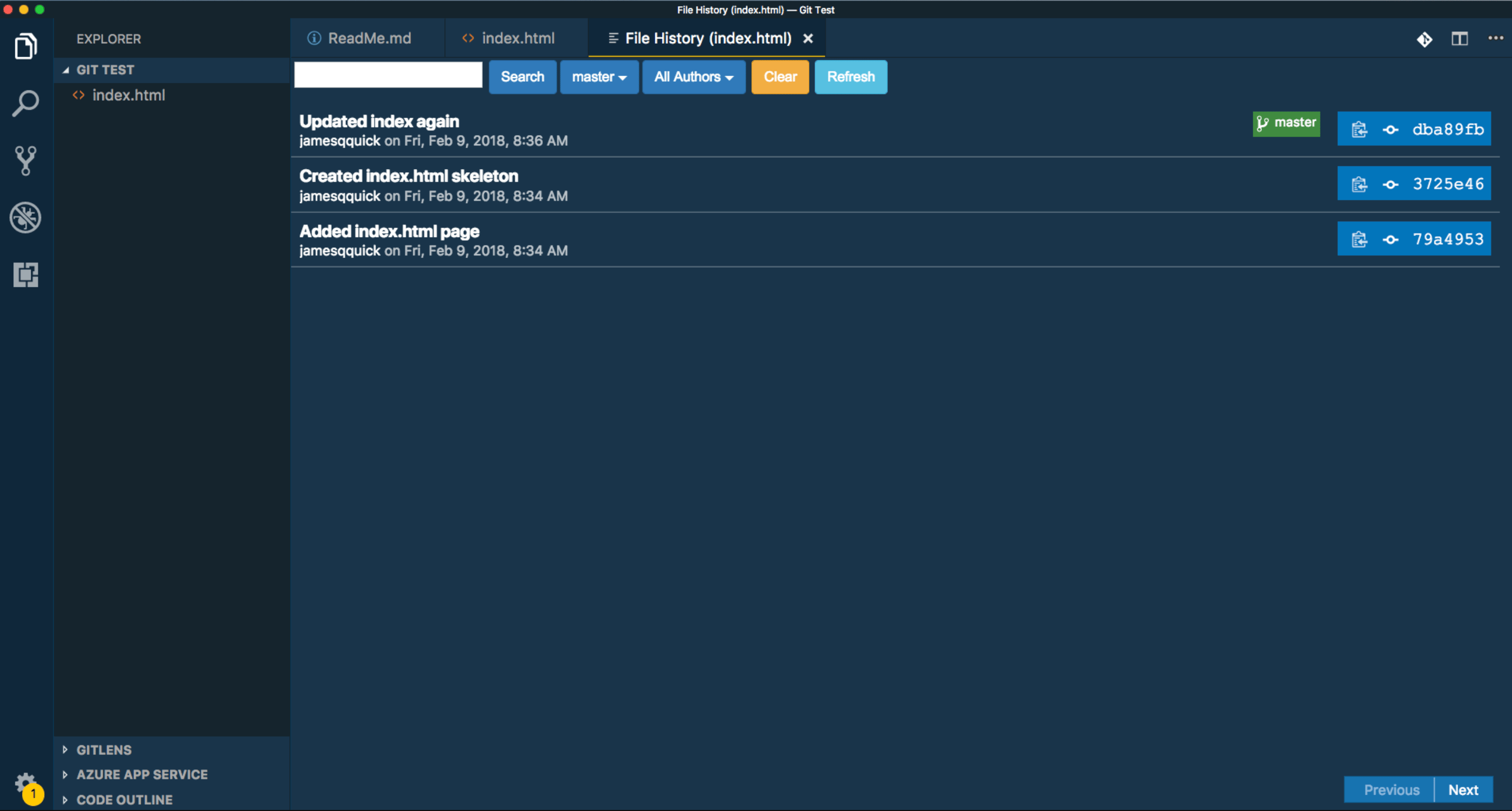 Hasil ekstensi Git History