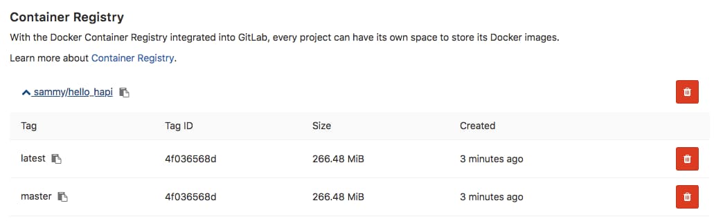 GitLab container registry image list