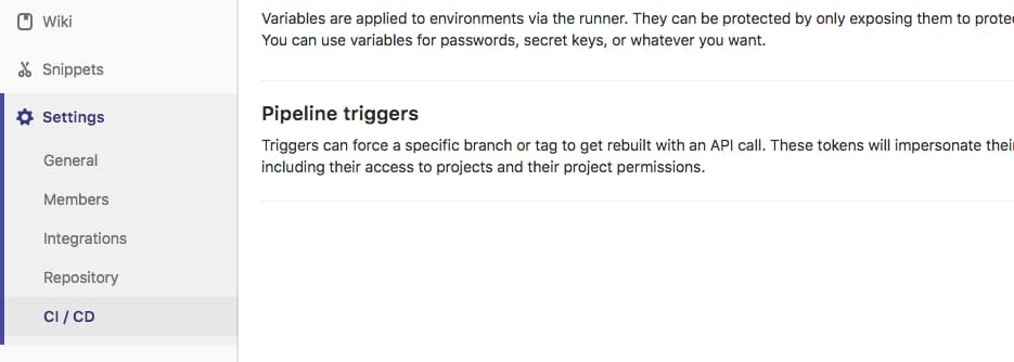 GitLab project settings menu