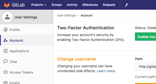 GitLab account menu item