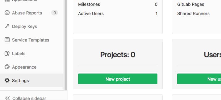 GitLab administrative settings button