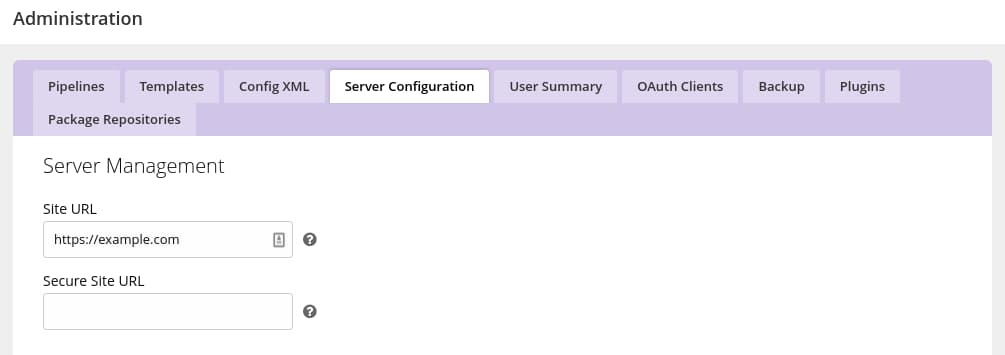 GoCD site URL setting