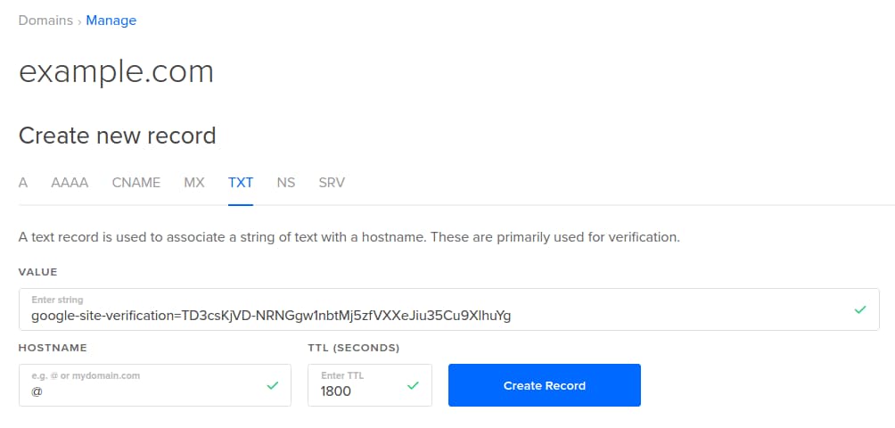 Add TXT Record