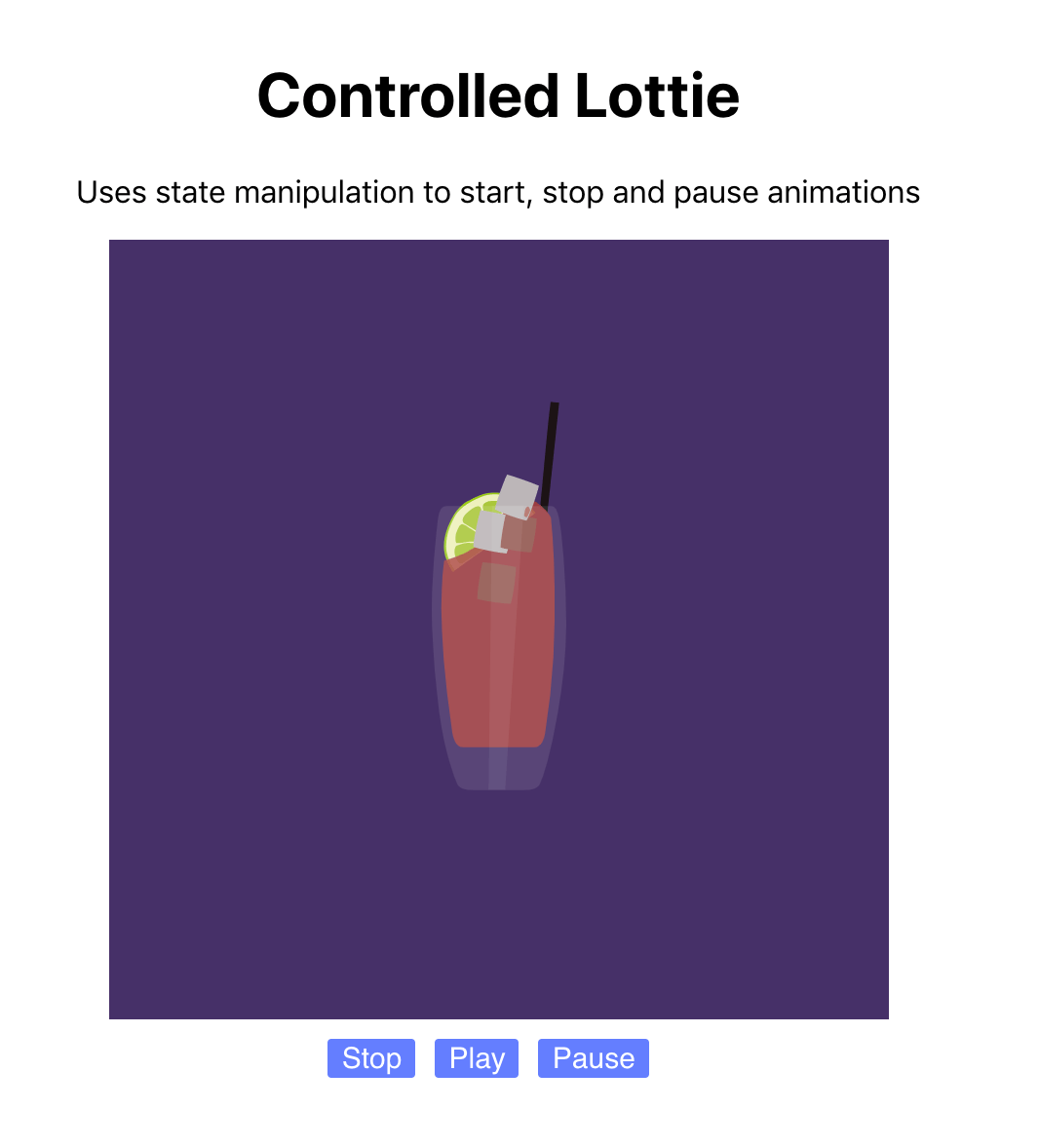 Screenshot of the ControlledLottie displaying the image of a drink.
