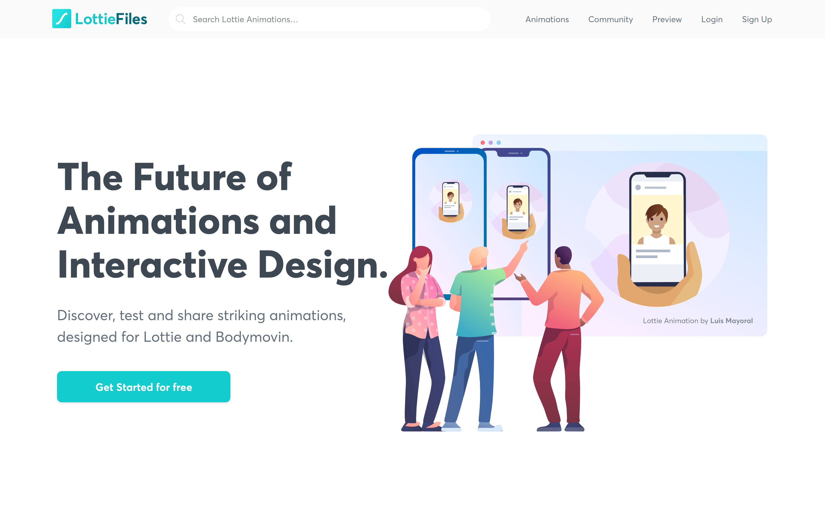 Screenshot of the LottieFiles landing page.