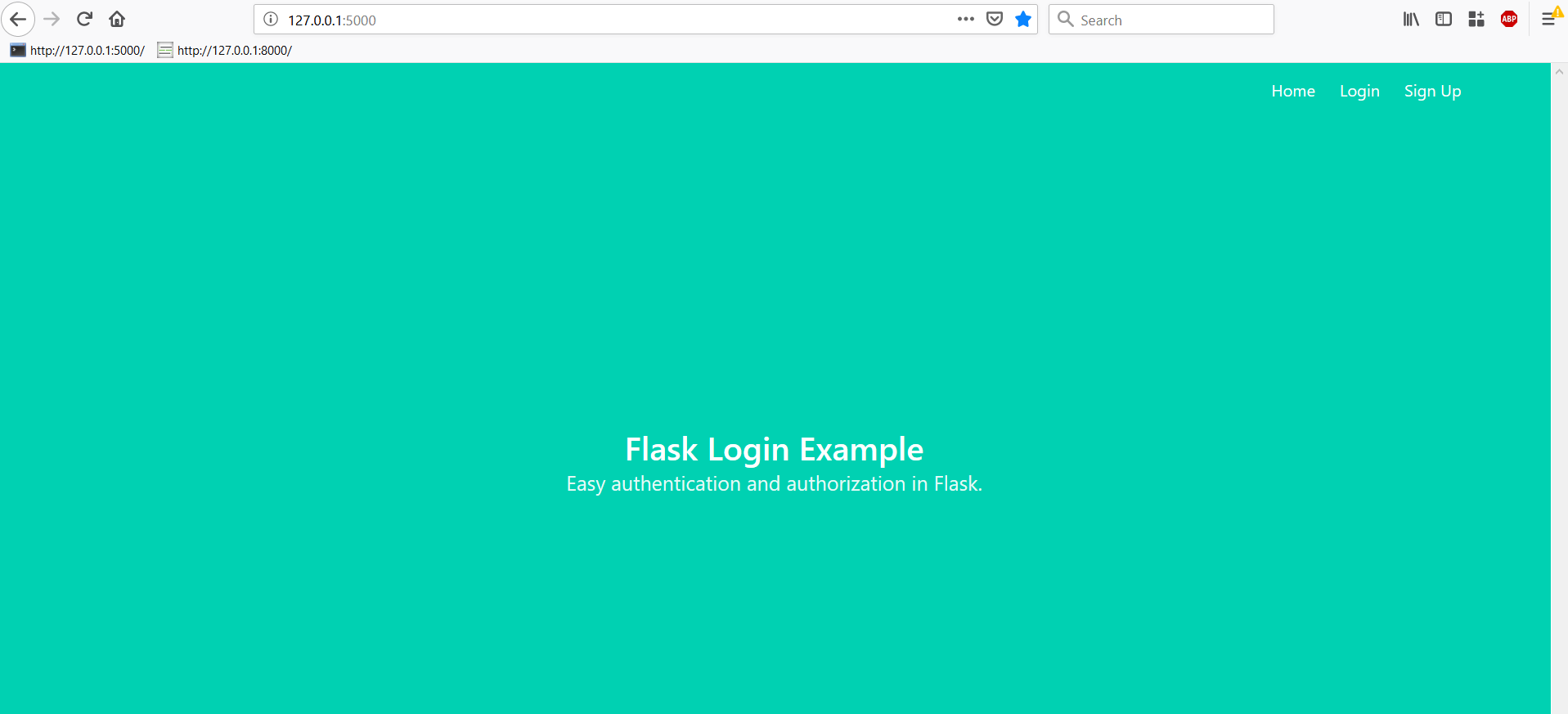 Home page with the Home, Login, and Sign Up nav at the top of the screen