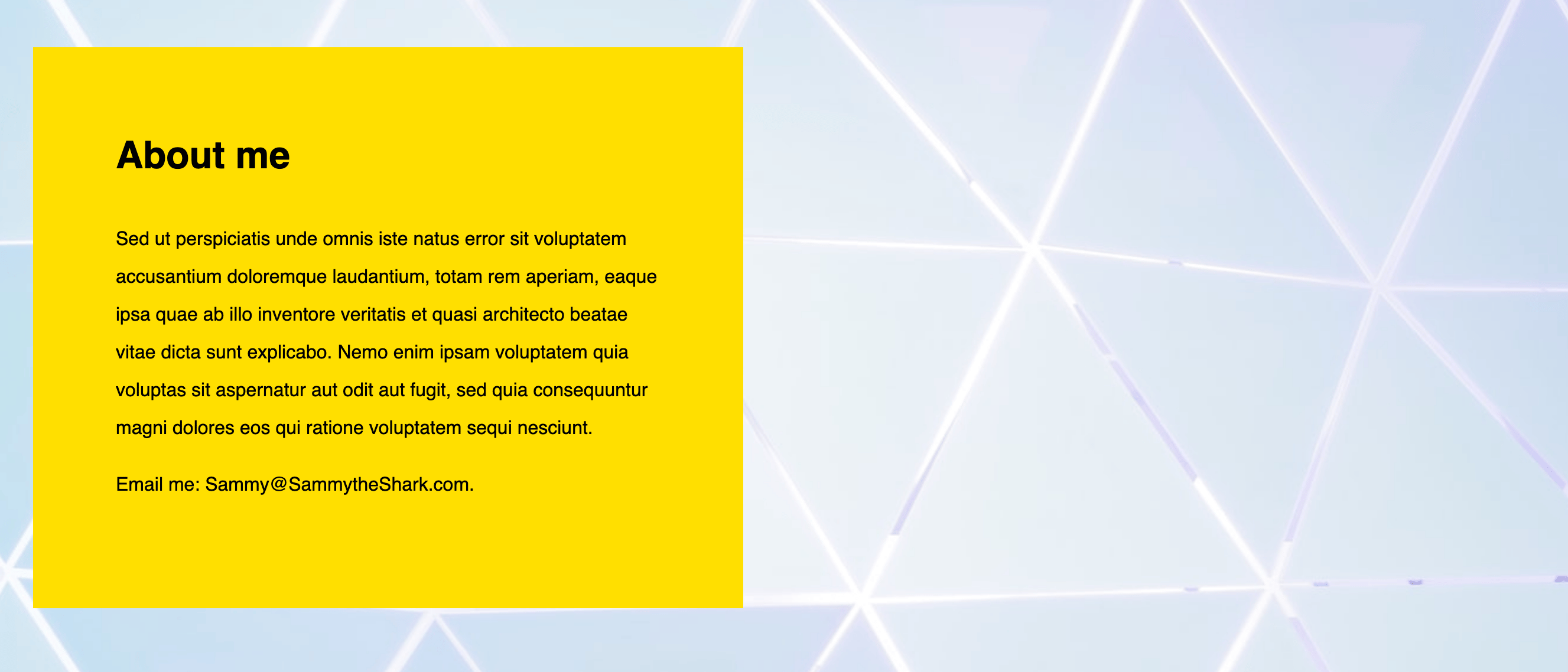 Webpage with yellow div box with un-styled text