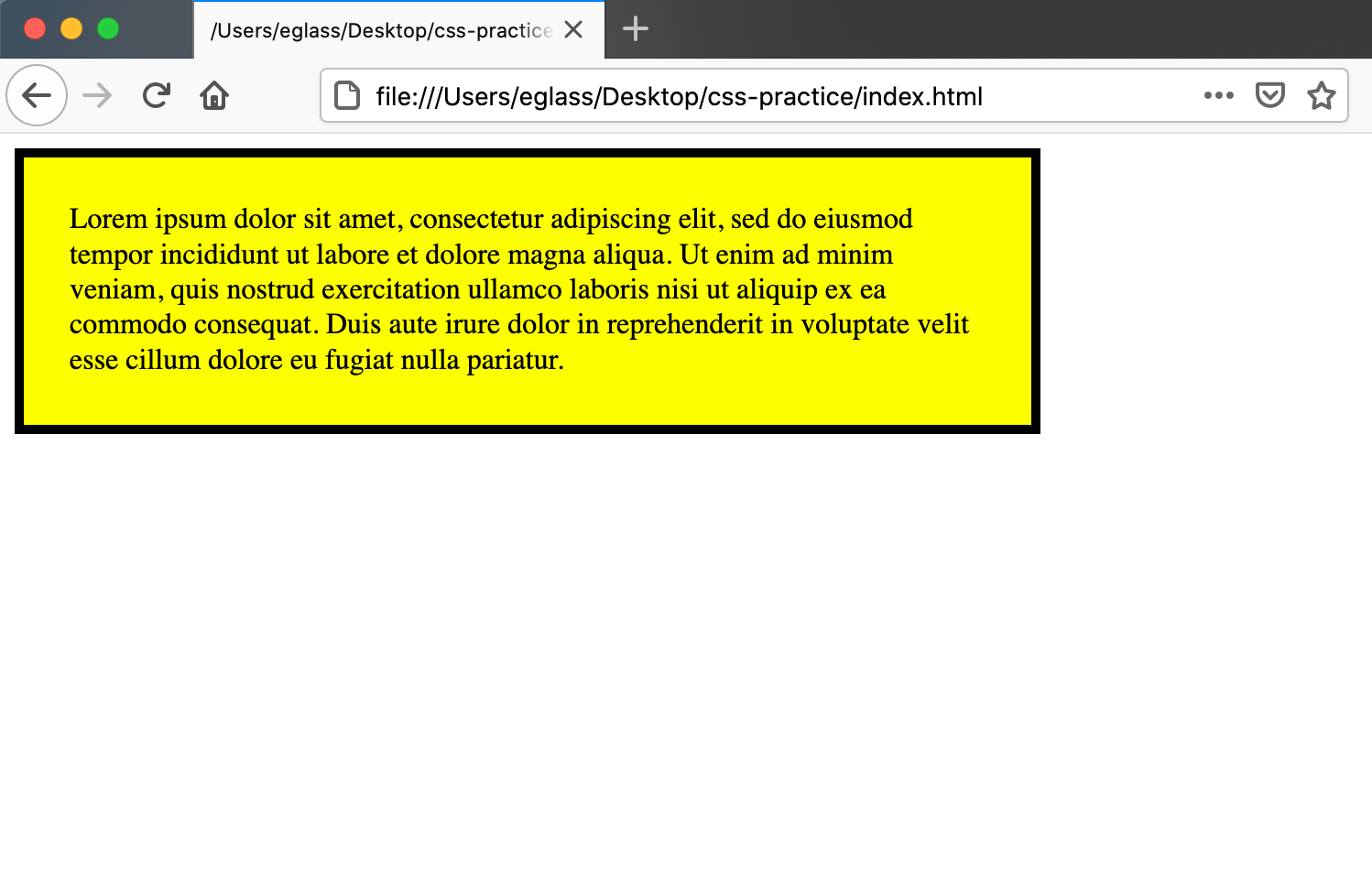 Webpage with yellow , padding, and border