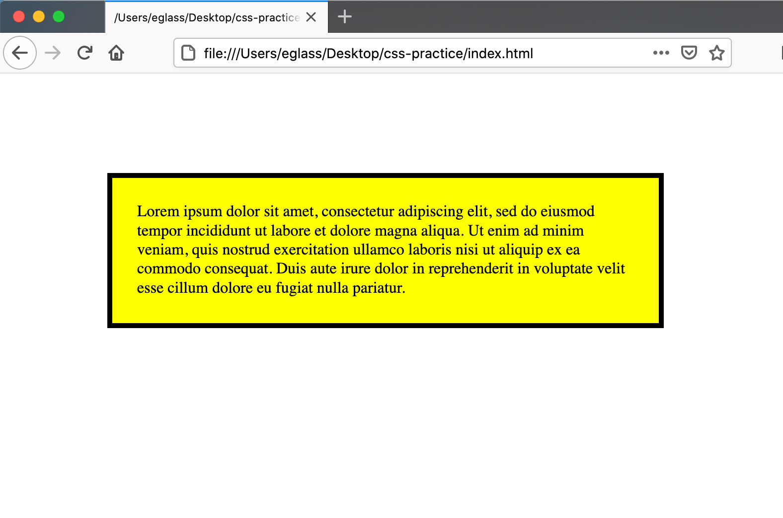 Webpage with  with padding, border, margins specified