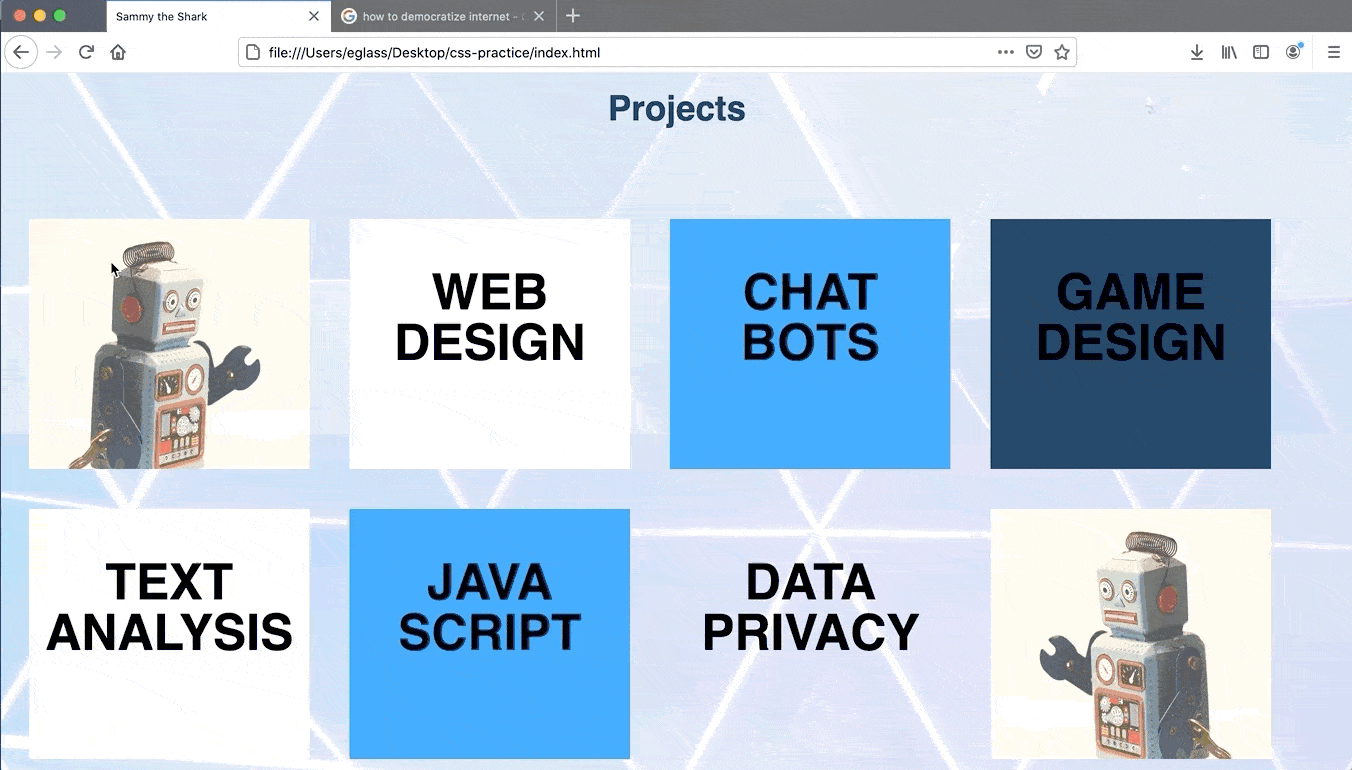 Gif of “projects" section of the demonstration website