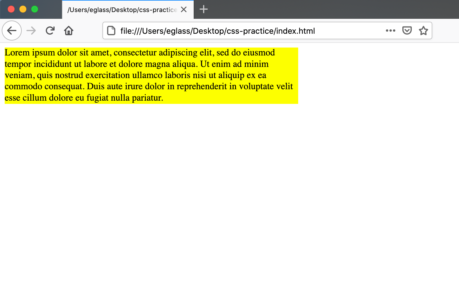 Webpage with text  container that is 500 pixels wide