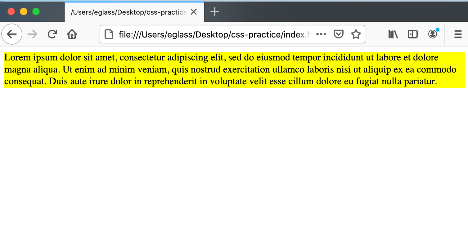 Webpage with text in yellow <div> containers