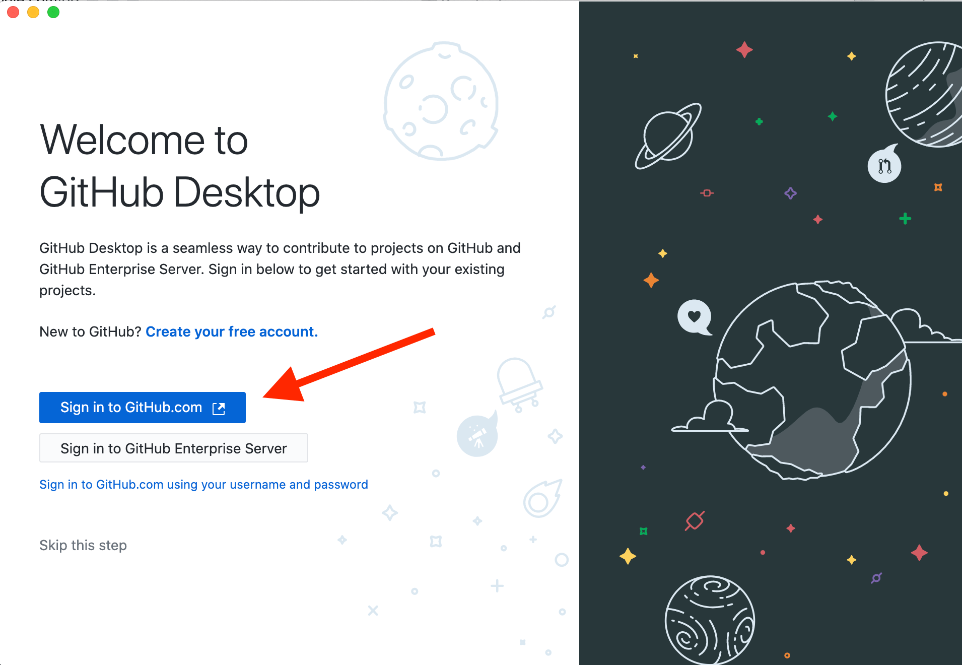 Image of GitHub Desktop sign in window