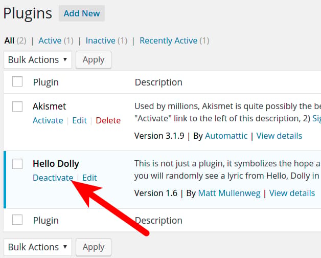 Deactivate WordPress Plugins