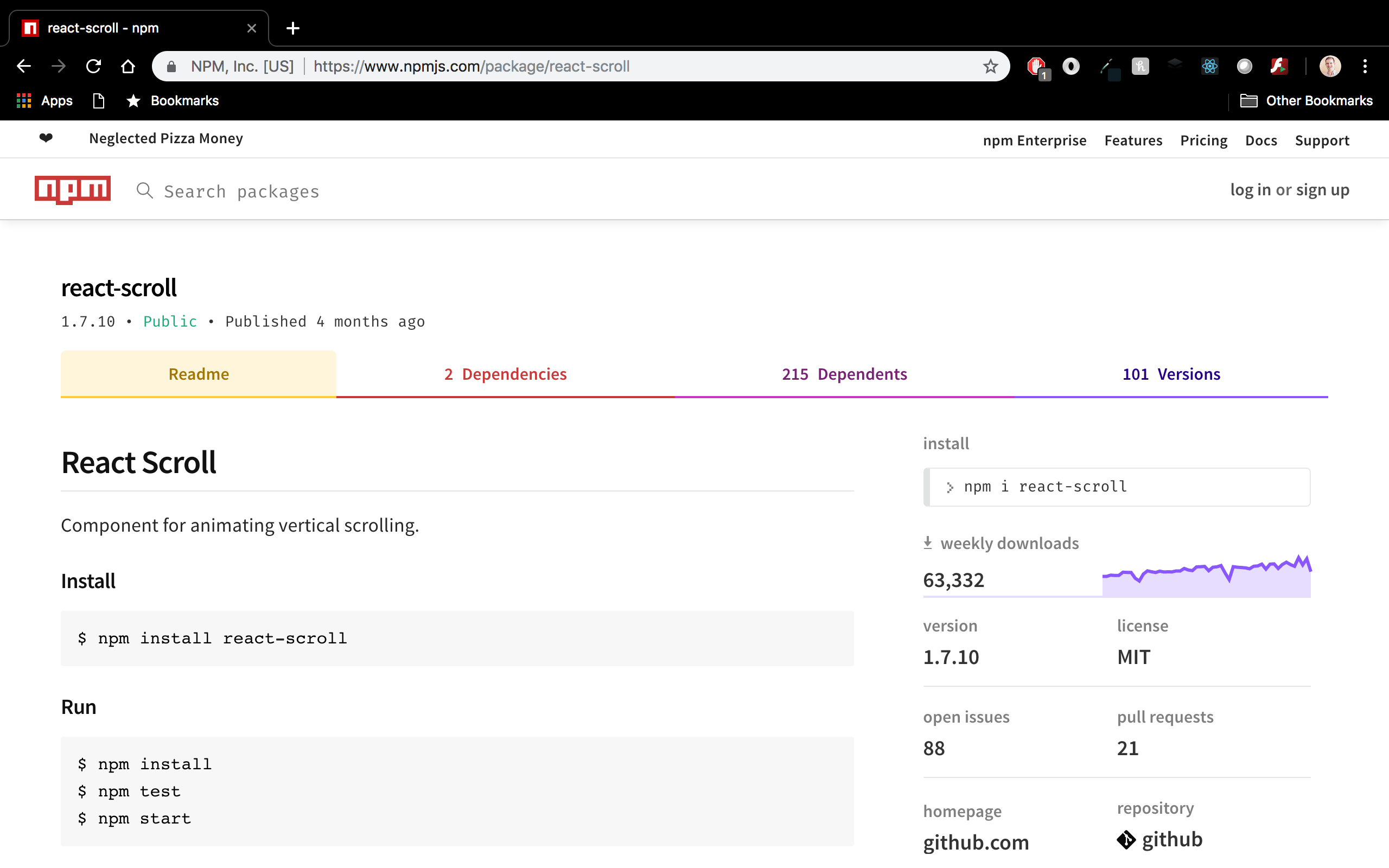 react-scroll package on npm
