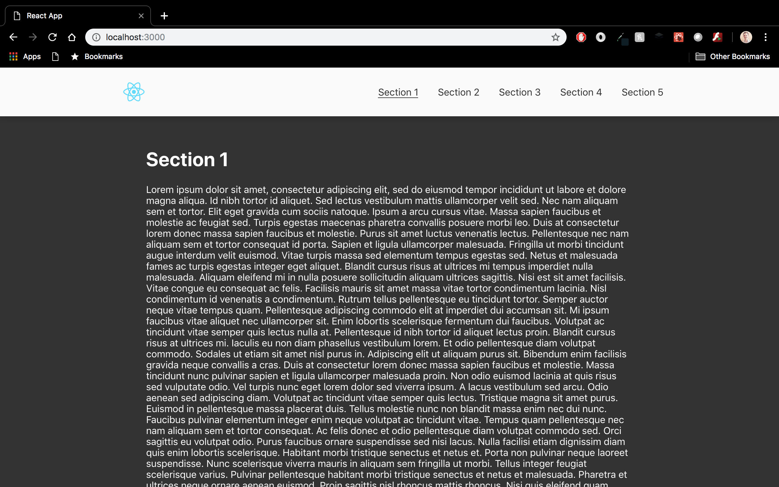 Updated browser view of React app