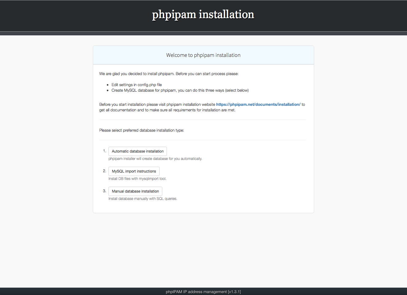 Installing phpIPAM, step 2