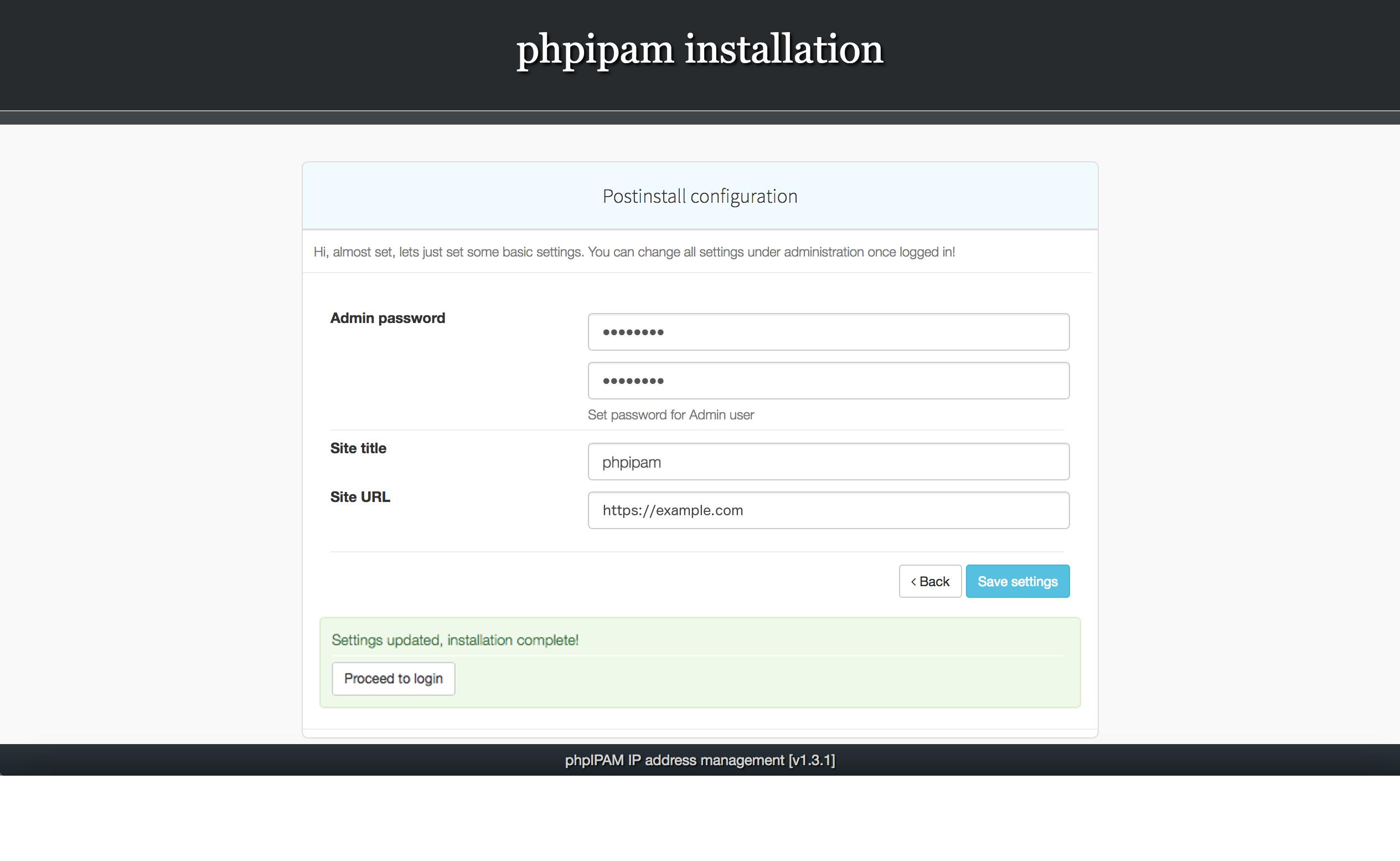 Installing phpIPAM, step 6