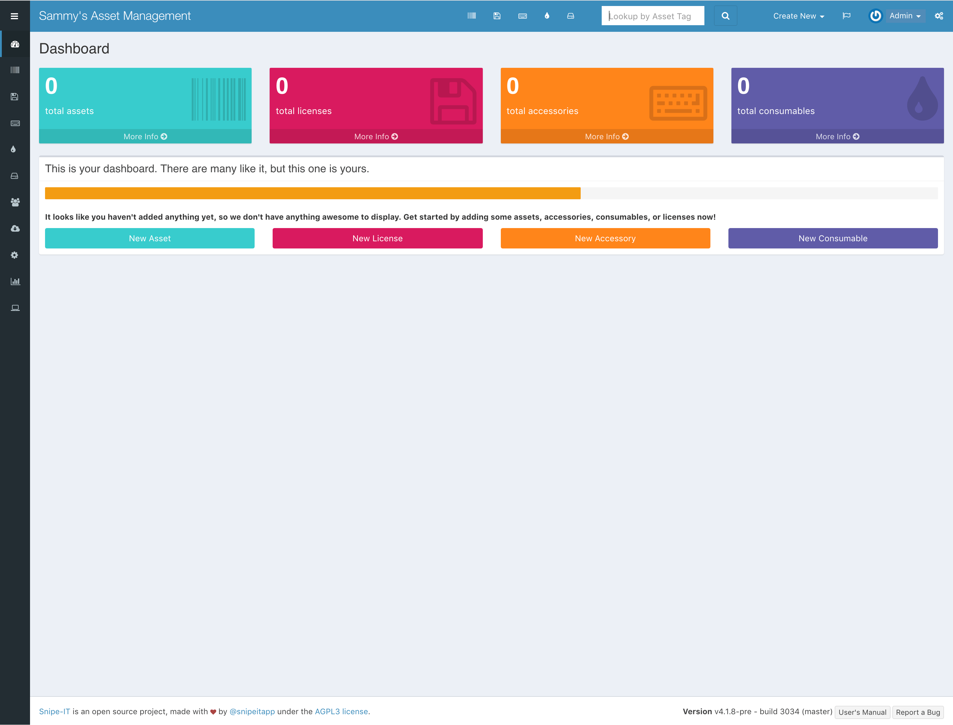 Snipe-IT: Default Admin Dashboard