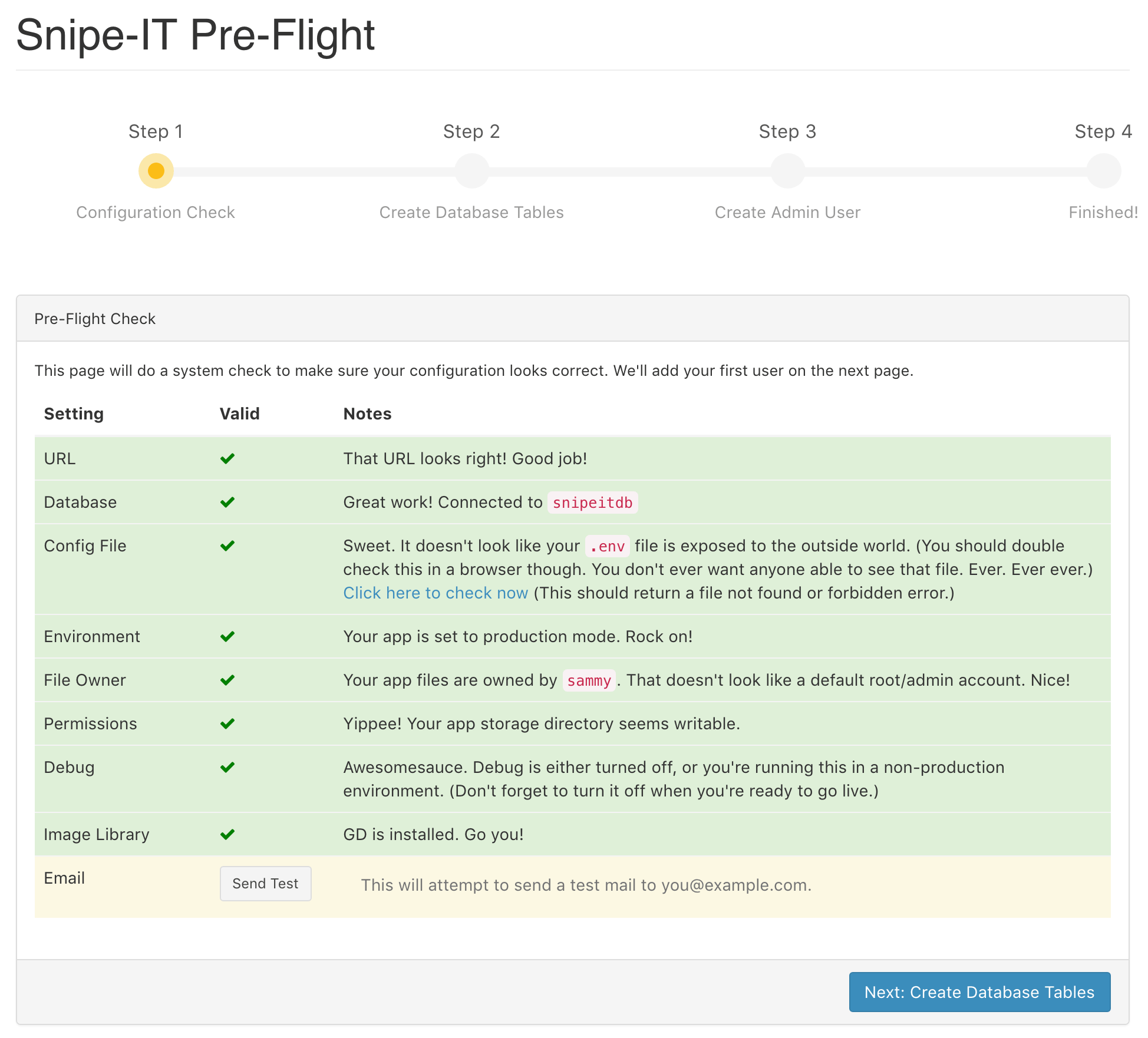 Snipe-IT Pre-Flight: Configuration Check