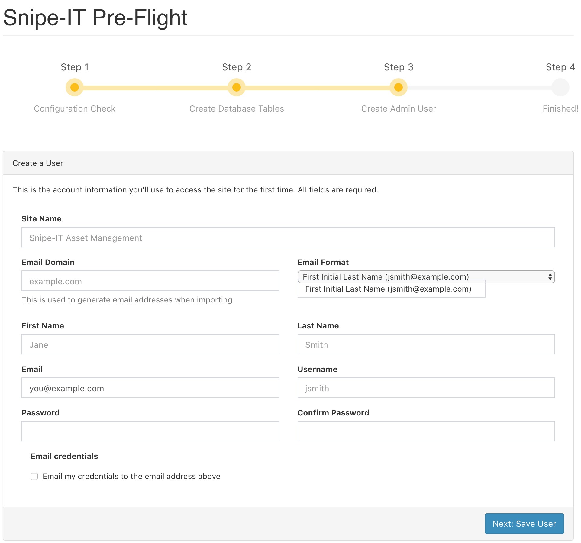 Snipe-IT Pre-Flight: Create Admin User