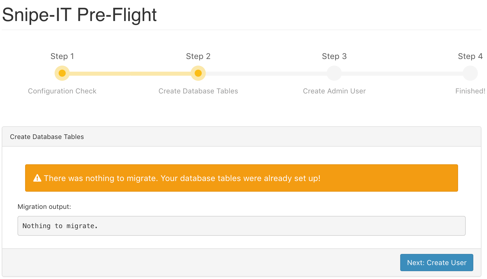 Snipe-IT Pre-Flight: Create Database Tables