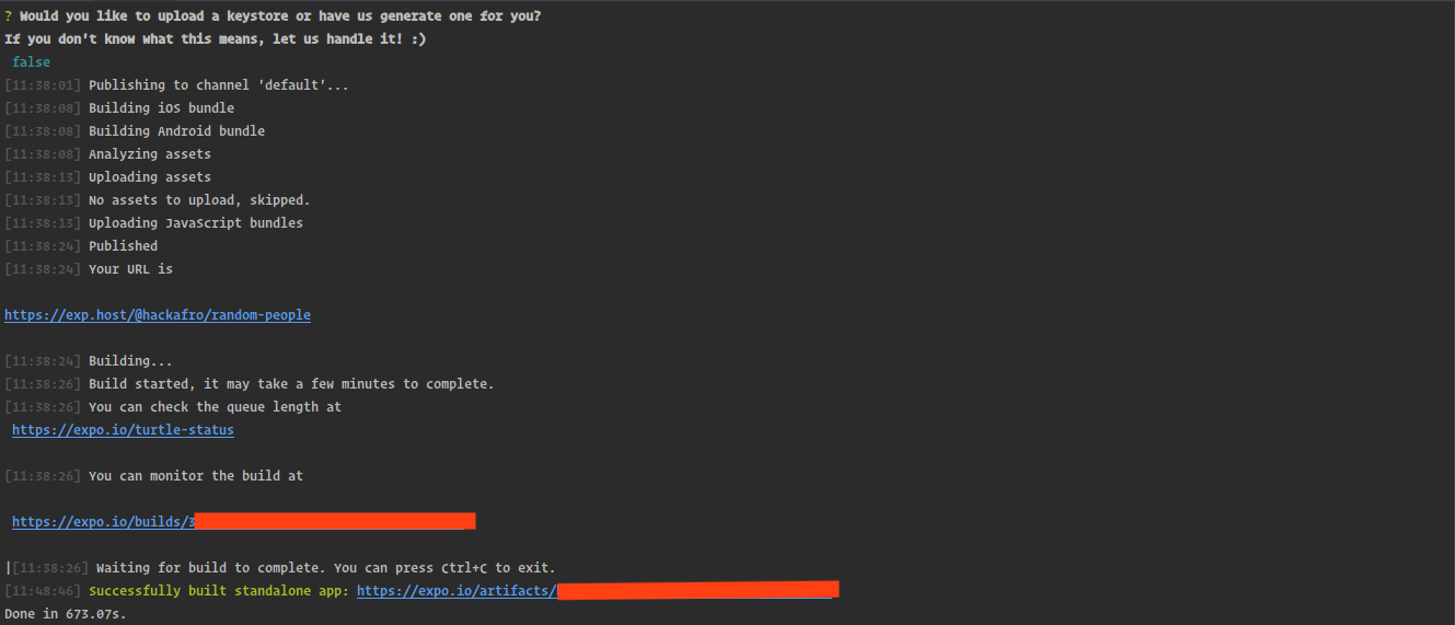 Screenshot showing expo.io download URL