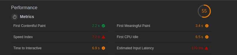 The metrics section