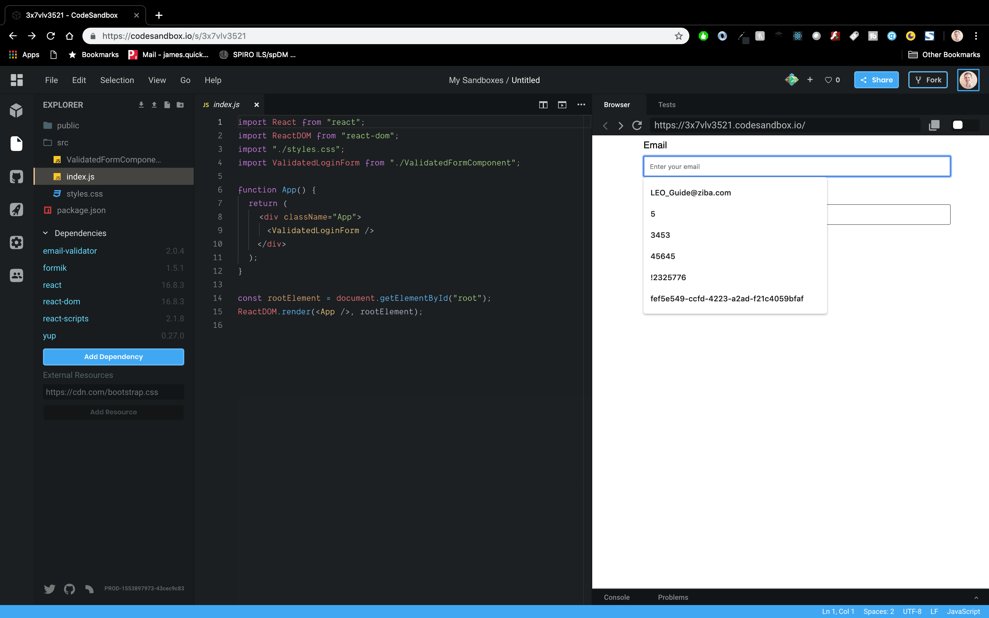 Focusing the email field in the login form