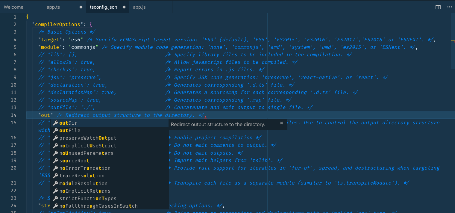 Screenshot of IntelliSense suggestions
