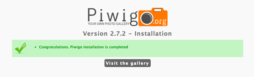 Congratulations. Piwigo installation is completed