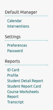 Left-hand navigation menu