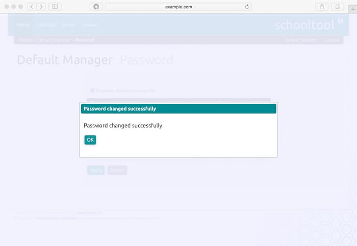 “Password changed successfully” popup