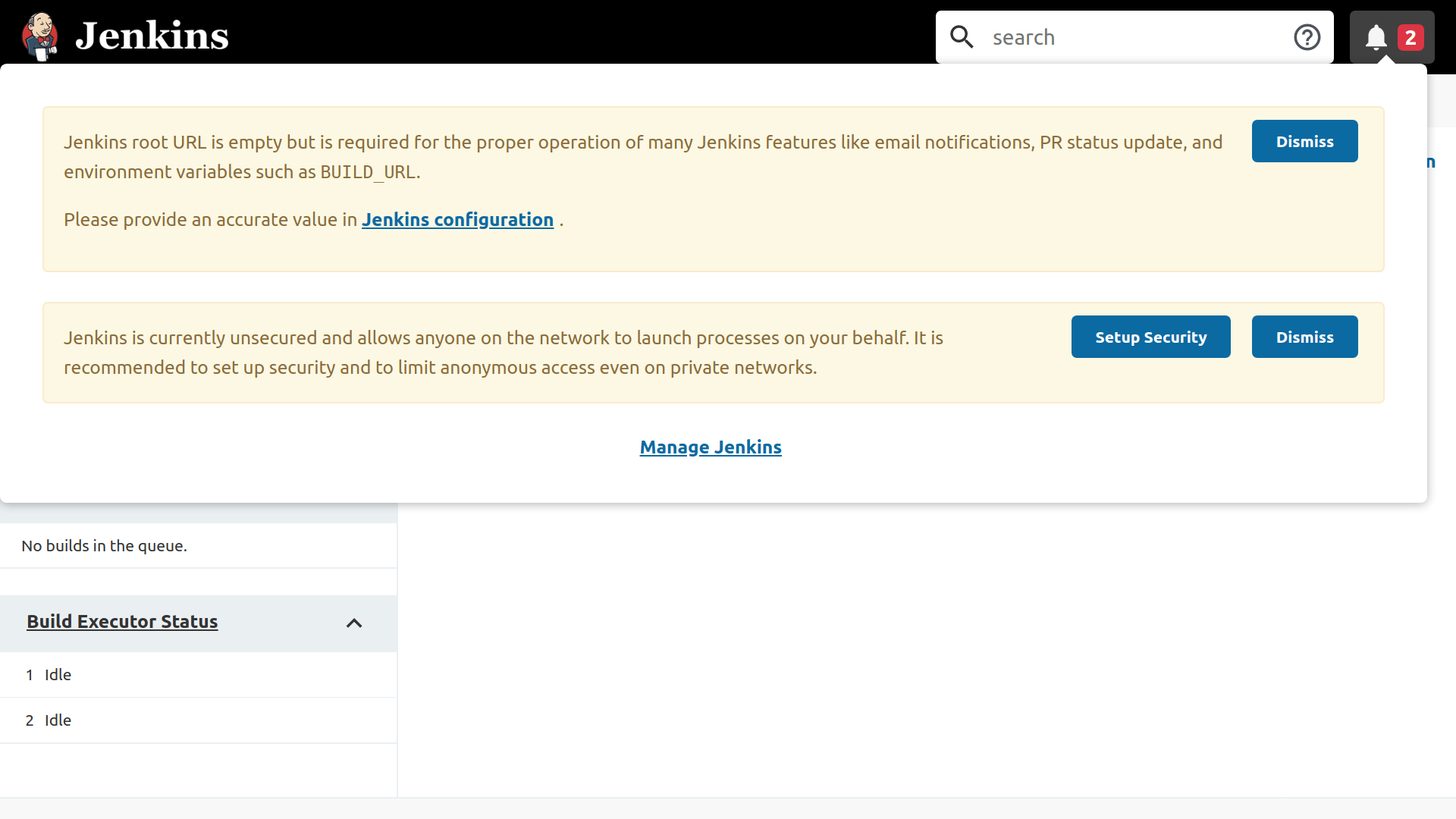 The Jenkins dashboard showing issues
