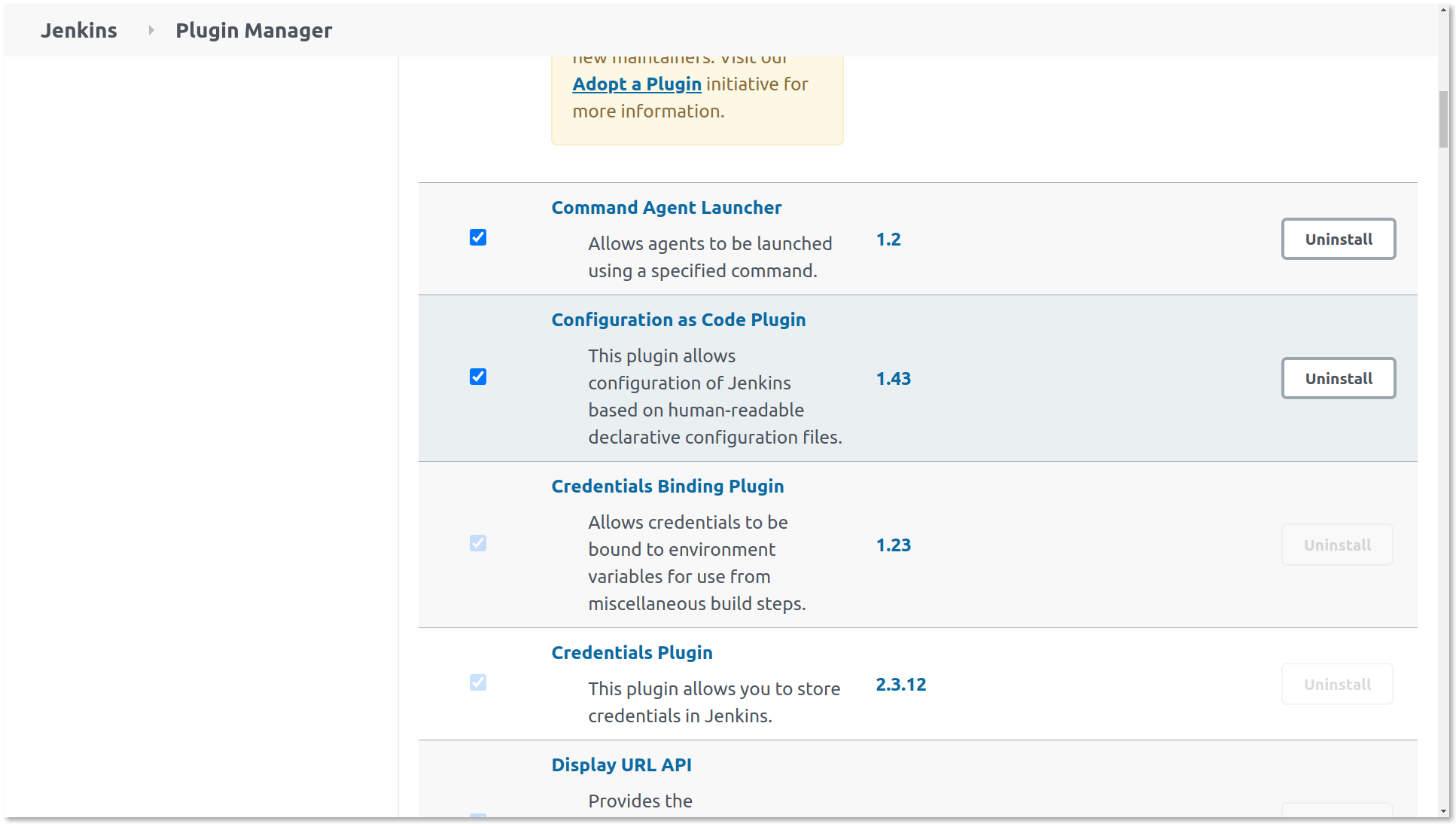 A list of installed plugins