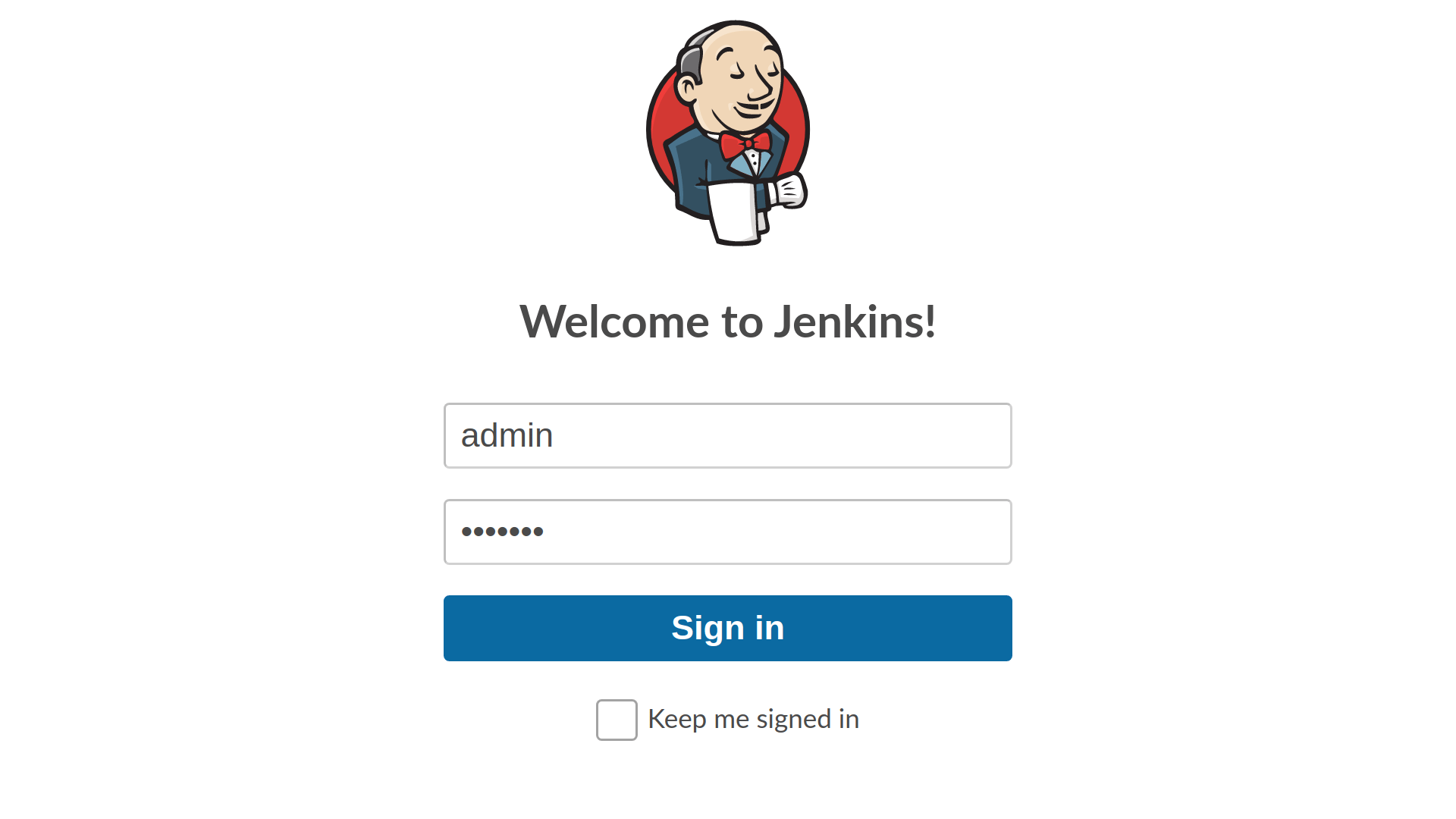 Jenkins Login Screen with the user ID and password fields populated