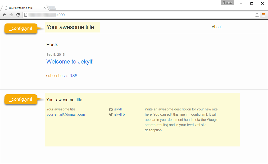 Screenshot with content provided by the _confg.yml file highlighted