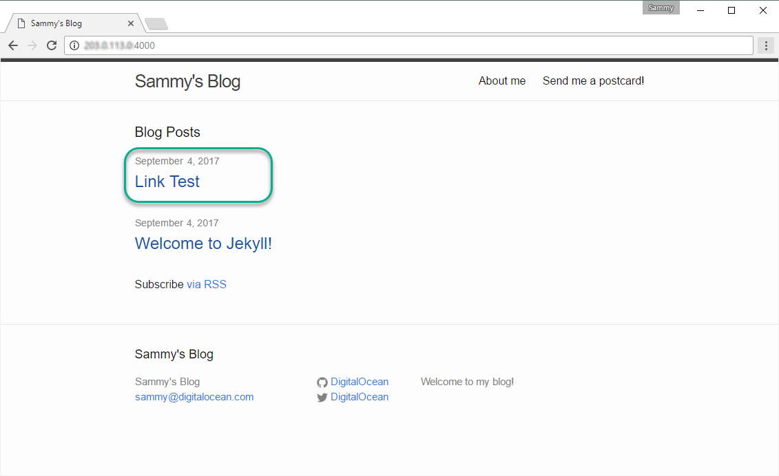 Screenshot of Homepage with new blog post visible