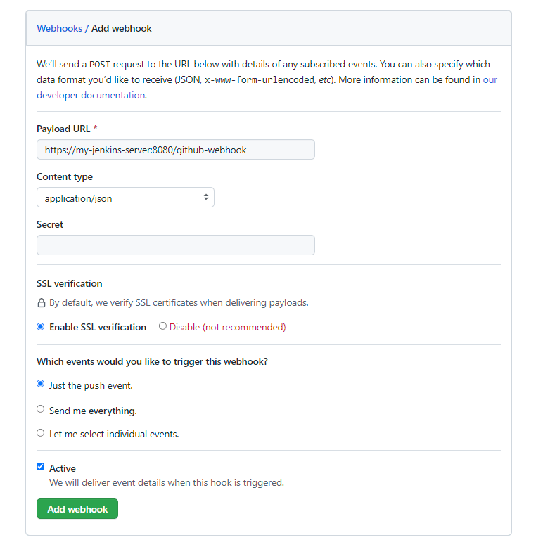 Github add webhook