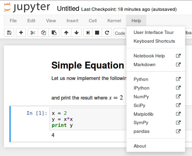 Finding Jupyter Notebook help tour