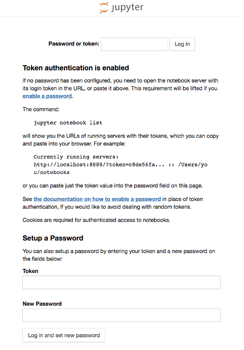 Jupyter Notebook login screen