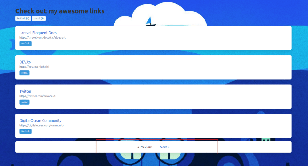 Updated application Landing Laravel with content pagination