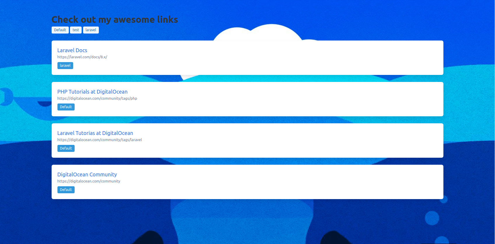 Screenshot of Landing Laravel app, updated to support link lists