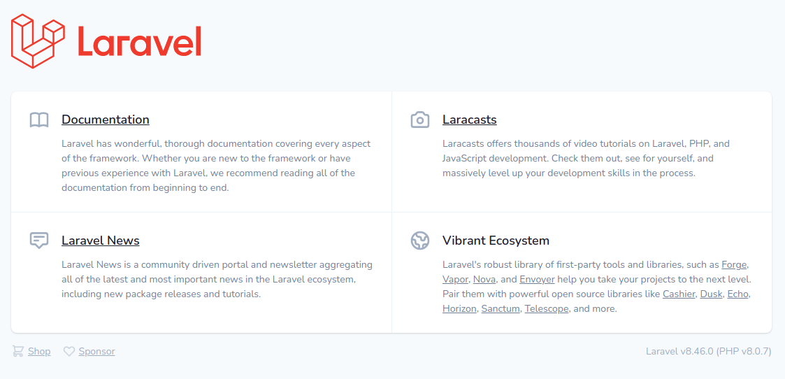 Laravel welcome page