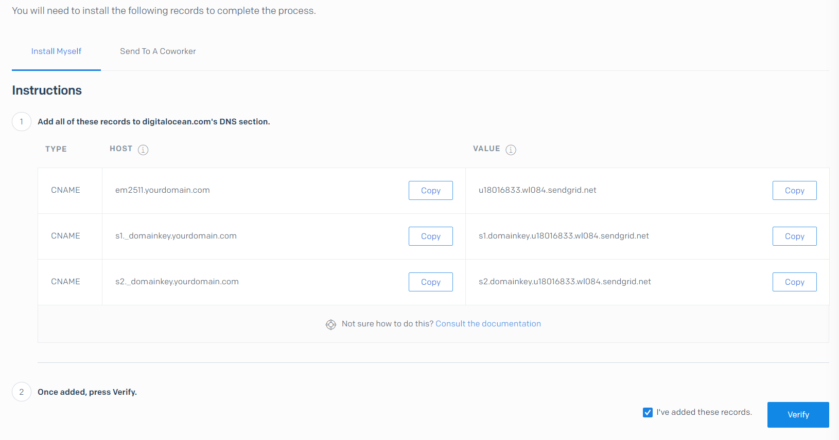 SendGrid verify DNS records