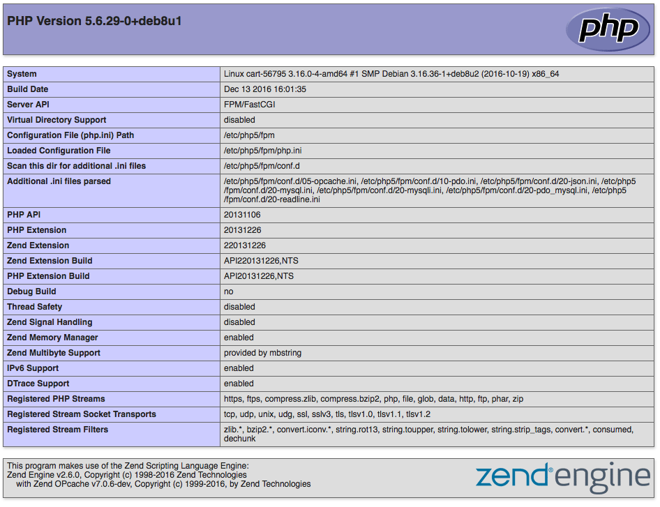PHP page info