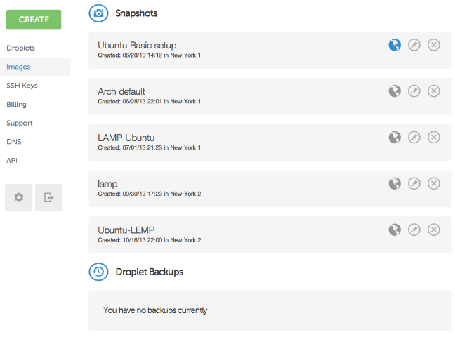 DigitalOcean images tab