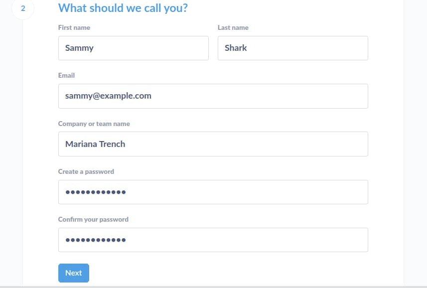 Screenshot of Metabase's on-boarding user creation page